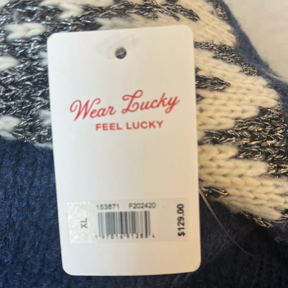 NWT Lucky Brand Fair Isle Mock Neck Sweater Blue Gray Women’s XL
